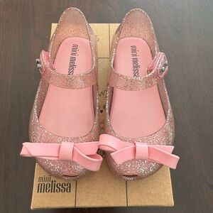 Mini Melissa Sparkle Mary Jane Shoes with Pink Bow